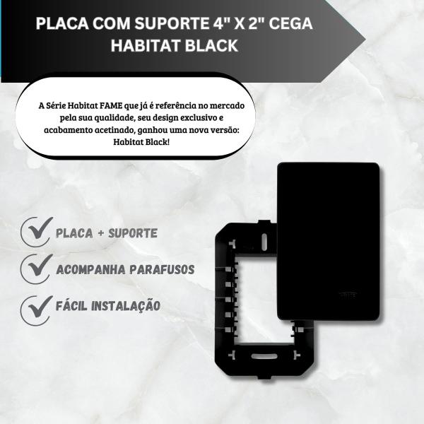 Imagem de Placa 4 X 2 Cega Preto Com Suporte Suporte - FAME