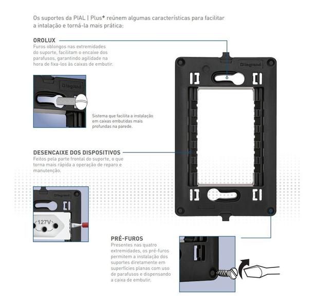 Imagem de Placa 4x2 1 Módulo Horizontal Branco 618501bc Pial Plus+