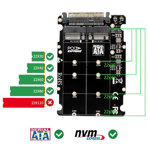 Imagem de Placa Adadptadora 2 em 1, M.2 NVMe e M.2 SATA Para SSD U.2 - SFF-8639