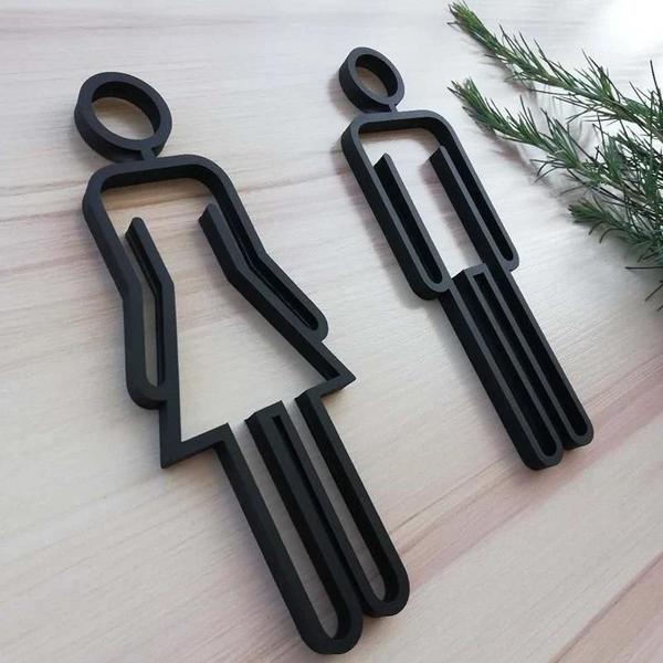 Imagem de Placa Adesivo Porta Banheiro Masculino Feminino Bar 3D Hotel