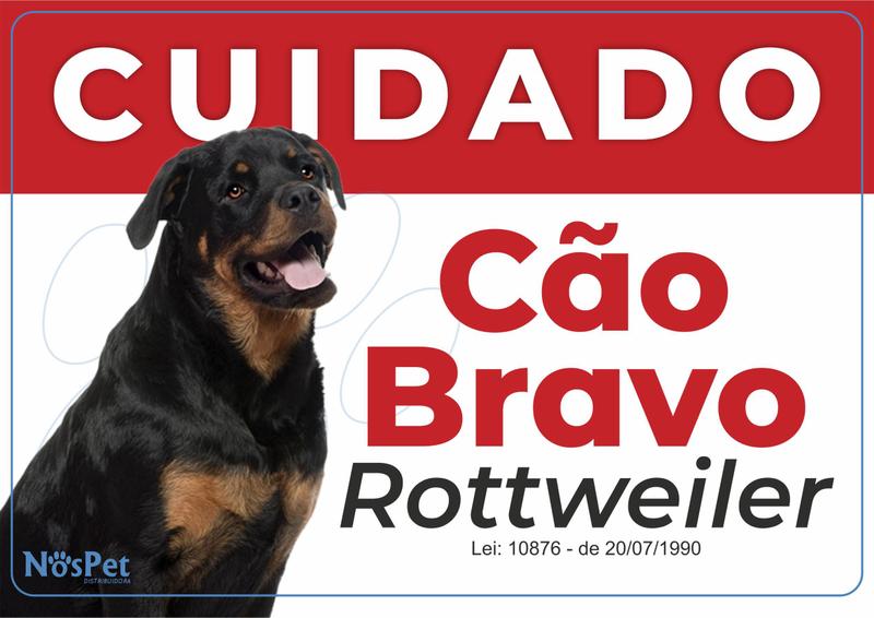 Imagem de Placa Advertência Cuidado Cão Bravo Raças 30cm X 21cm X 3mm