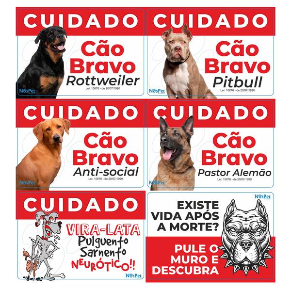 Imagem de Placa Advertência Cuidado Cão Bravo Raças 30cm X 21cm X 3mm