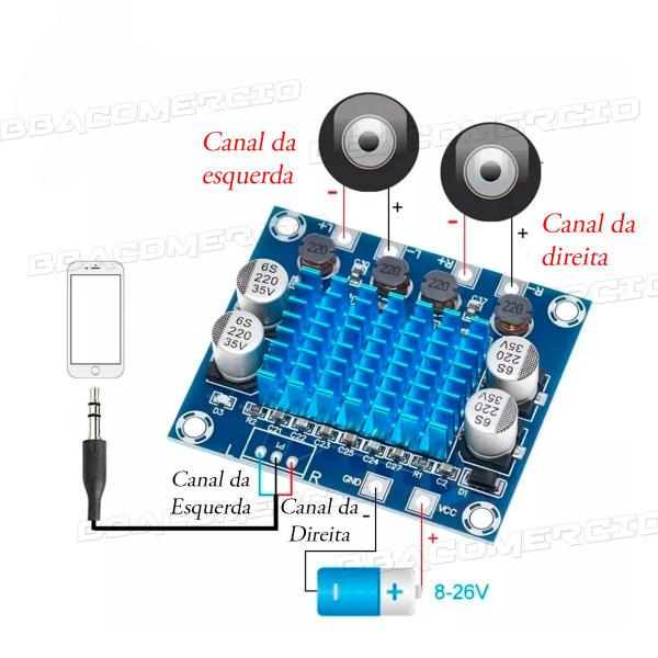 Imagem de Placa Amplificadora Modulo 60w 2.0 Tpa3110 30x30 Estéreo