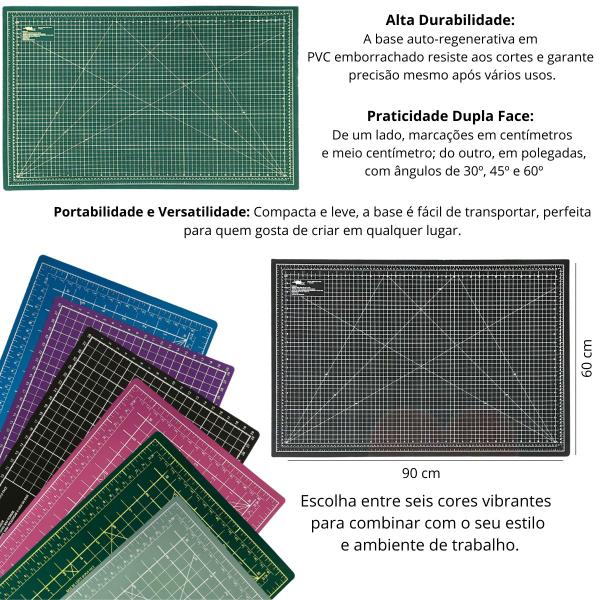 Imagem de Placa Base Para Cortes grande Dupla Face Autocura Multiuso Artesanato Patchwork Kit Estilete de Precisão 13pcs Régua 60cm