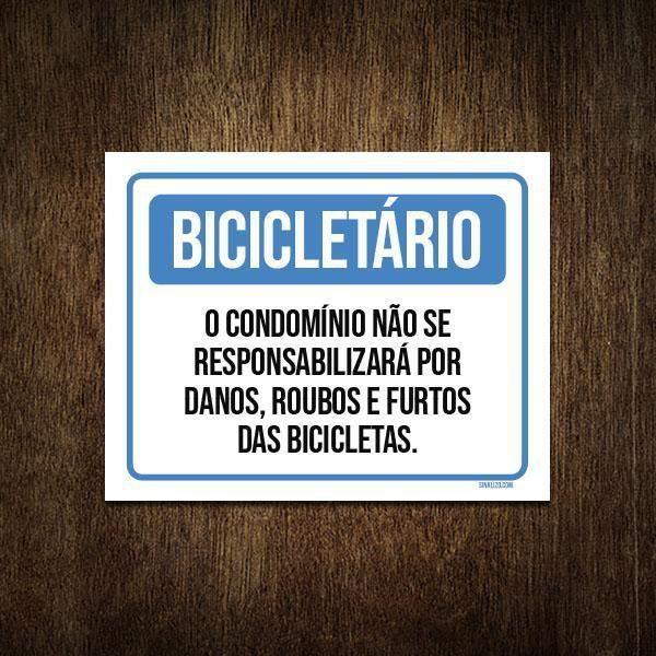 Imagem de Placa Bicicletário Condomínio Roubos Bicicletas 27X35