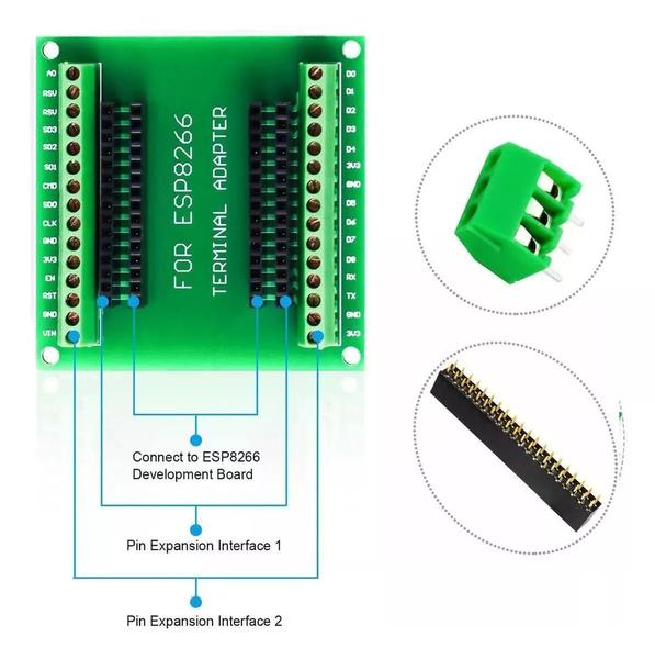 Imagem de Placa Borne Kre Terminal Adaptador Esp8266 Esp12 Nodemcu