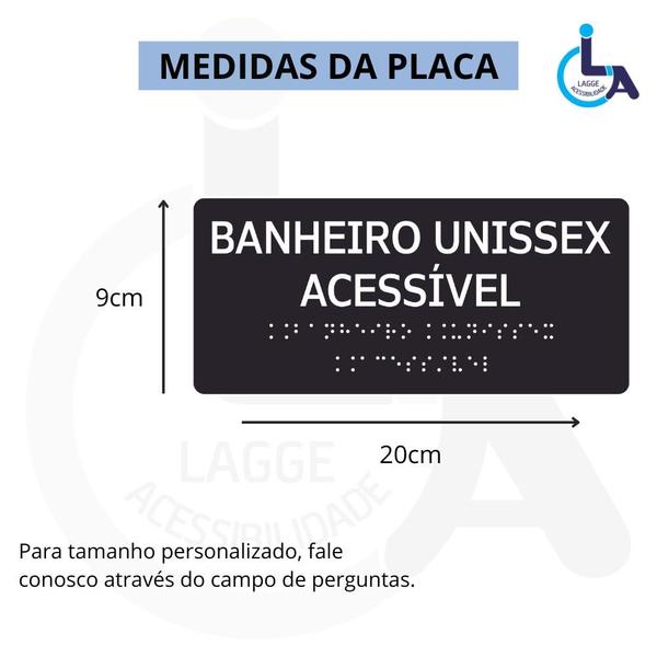 Imagem de Placa braile 20x9 banheiro unissex acessível preta