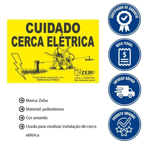 Imagem de Placa Cuidado Cerca Elétrica Zebu (10un) 40150