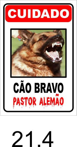 Imagem de Placa De Advertência Cuidado Cão Bravo 20x30cm