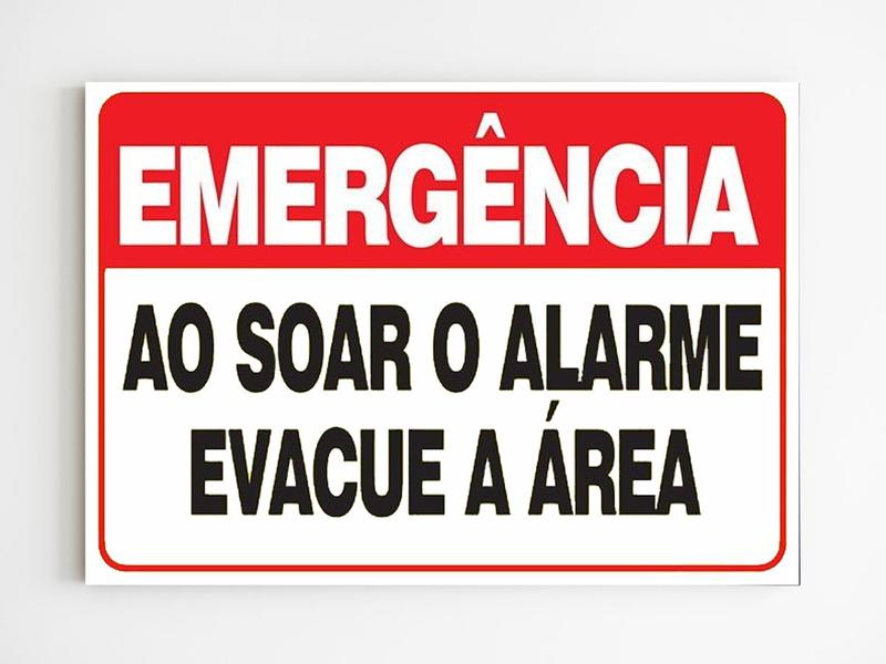 Imagem de Placa de aviso ao soar o alarme evacue o local mdf 20x29 a4