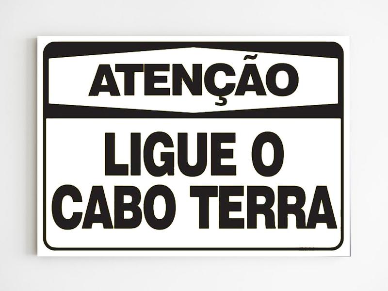 Imagem de Placa de aviso atenção ligue o cabo terra mdf a4 segurança