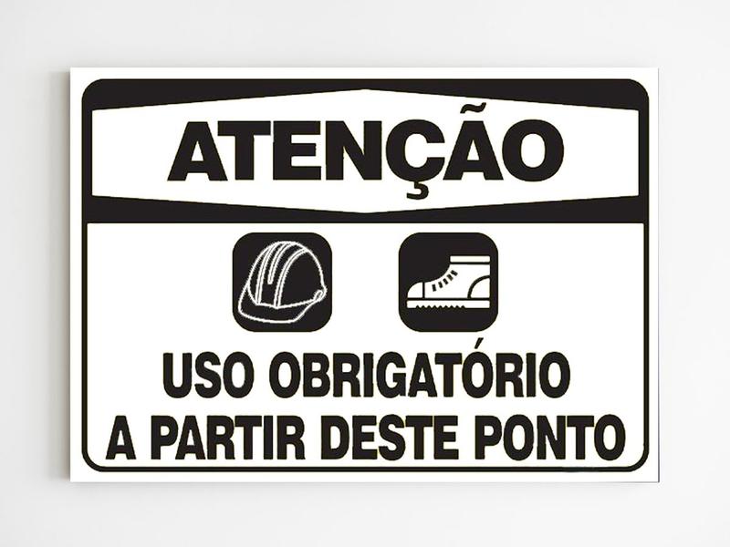 Imagem de Placa de aviso atenção obrigatório uso de capacete e bota A4