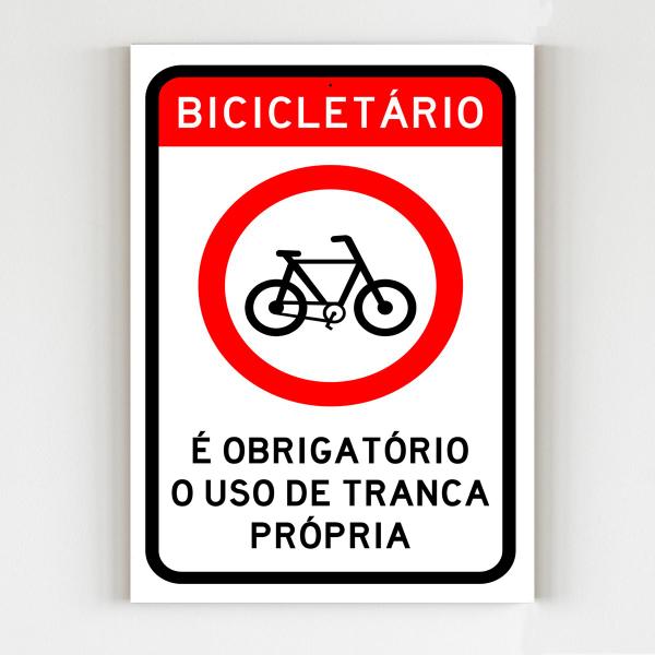 Imagem de Placa de aviso bicicletário obrigatório uso tranca propria