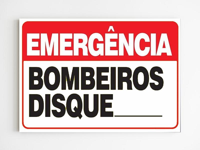 Imagem de Placa de aviso bombeiros disque personalizado com numero a4