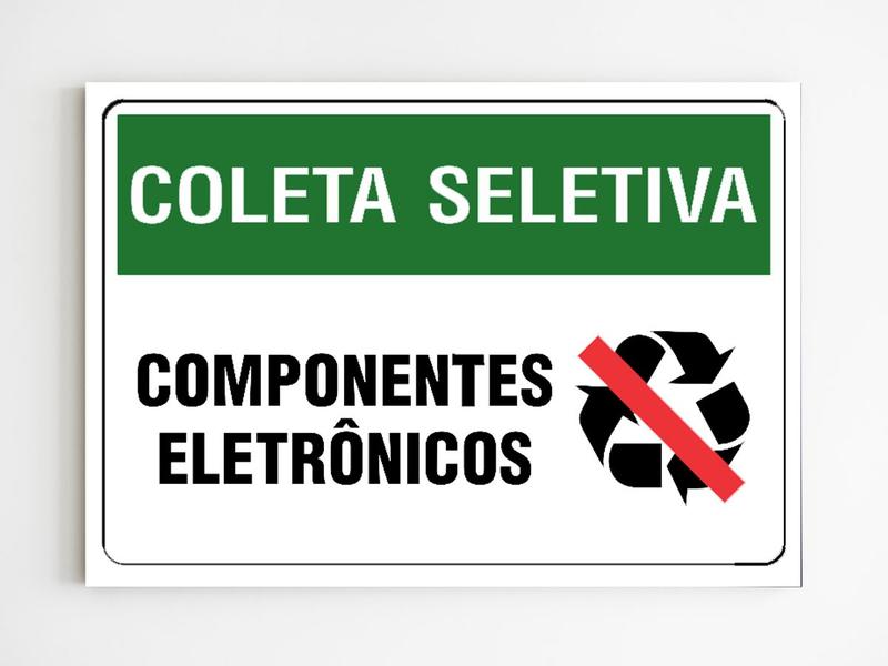 Imagem de Placa de aviso coleta seletiva componentes eletrônicos mdf