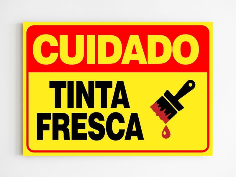 Imagem de Placa de aviso cuidado tinta fresca obra reforma mdf 20x29