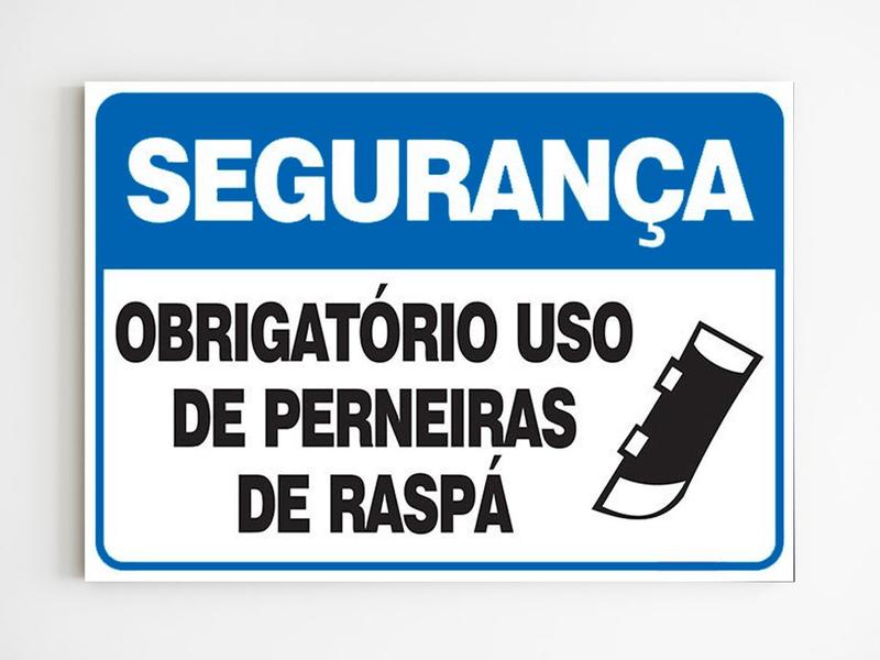 Imagem de Placa de aviso obrigatório uso de perneiras de raspá mdf a4