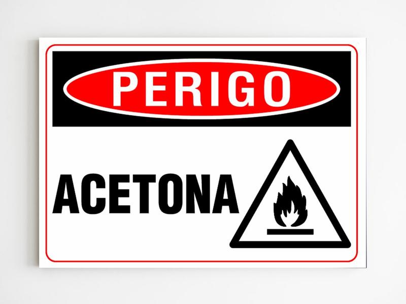 Imagem de Placa de aviso perigo acetona sinalização mdf segurança a4