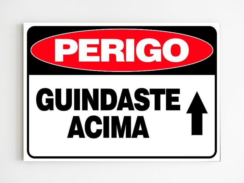 Imagem de Placa de aviso perigo guindaste acima seta mdf 20x29 a4