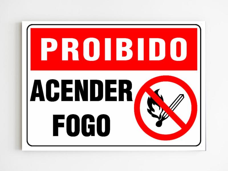 Imagem de Placa de aviso proibido acender fogo segurança mdf 20x29 a4