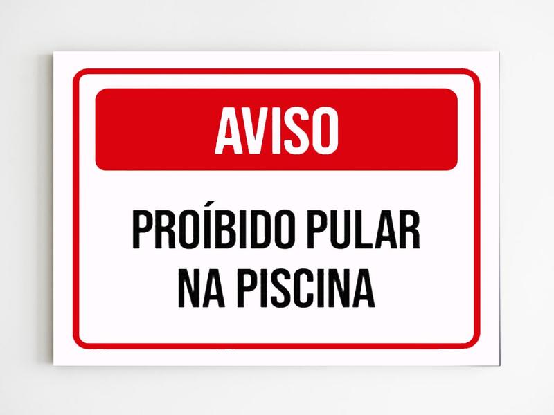 Imagem de Placa de aviso proibido pular na piscina sinalização mdf A4