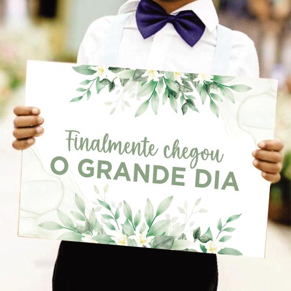 Imagem de Placa de Casamento Finalmente Chegou o Grande Dia (Floral Verde) - Plaquinha Entrada Noiva Noivo Pajem Dama