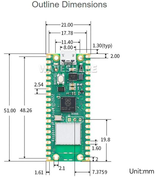 Imagem de Placa de desenvolvimento waveshare Raspberry Pi Pico W WiFi 4