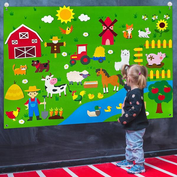 Imagem de Placa de feltro Toy OKGIUGN Farm Animals Story com tapete de jogo de 1,1 m