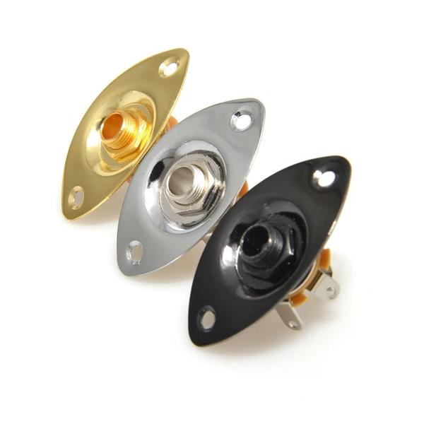 Placa de Guitarra Baixo Preta, Dourada e Cromada - Saída/Entrada Jack 1/4" Imagem de Placa de Guitarra Baixo Preta, Dourada e Cromada - Saída/Entrada Jack 1/4"