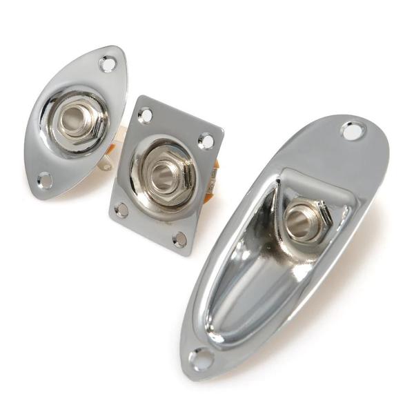 Placa de Guitarra Baixo Preta, Dourada e Cromada - Saída/Entrada Jack 1/4" Imagem de Placa de Guitarra Baixo Preta, Dourada e Cromada - Saída/Entrada Jack 1/4"