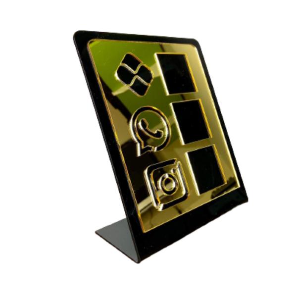 Imagem de Placa De Pagamento Pix Acrílico Com 3 Qr Code PRETO E DOURADO