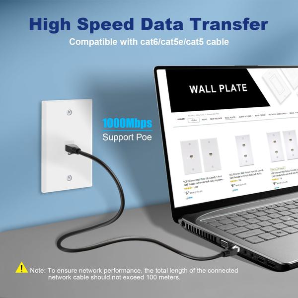 Imagem de Placa de parede Ethernet VCE de 1 porta Cat6 fêmea para fêmea branca