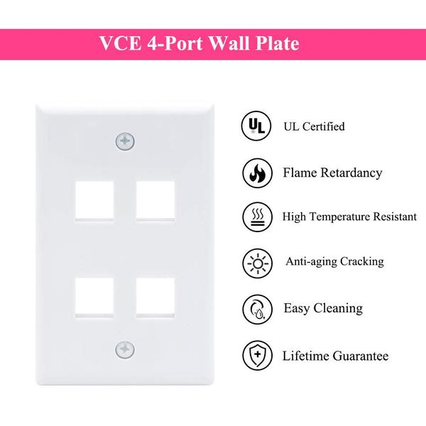 Imagem de Placa de parede VCE de 4 portas Keystone, listada pela UL, branca (pacote com 10)