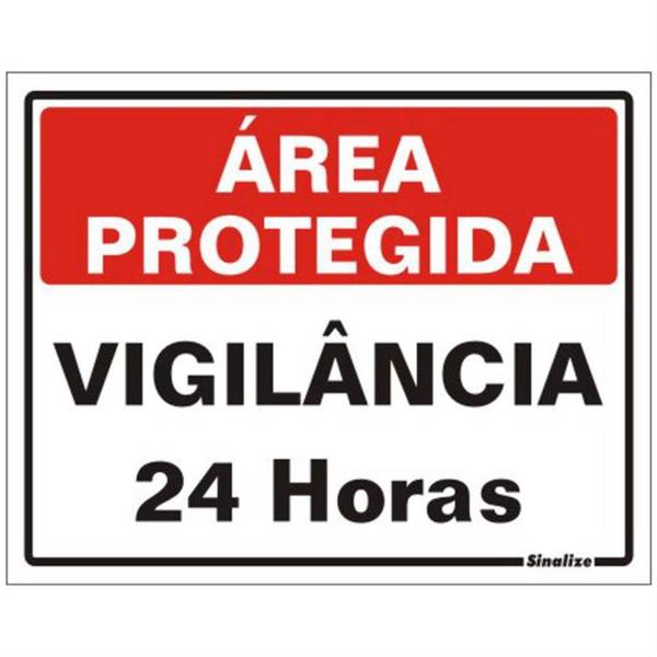 Imagem de Placa de Poliestireno Auto-Adesiva 20x15cm Área Protegida Vigilância 24 Horas - 220 BN - SINALIZE