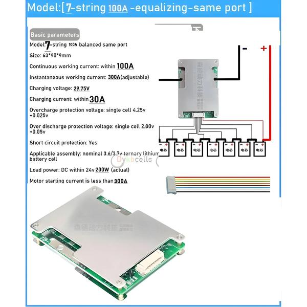 Imagem de Placa de Proteção de Bateria 24V Li-ion/LifePo4 BMS - 6S/7S/8S 50A/100A/130A para Ferramentas Elétricas