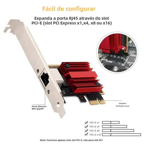 Imagem de Placa de Rede Ethernet PCI-E 2.5G Fenvi RTL8125B - 1000Mbps - Adaptador LAN para Windows 7/8/10/11