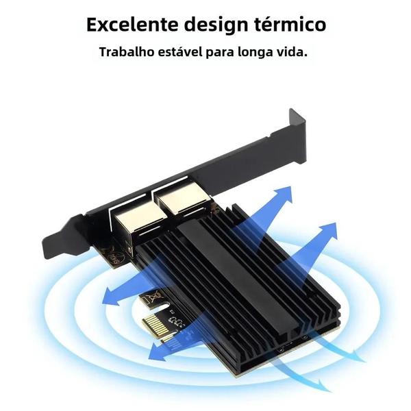 Imagem de Placa de Rede Intel I226 PCIe Gigabit Ethernet - Dual Port 2500Mbps para Desktop