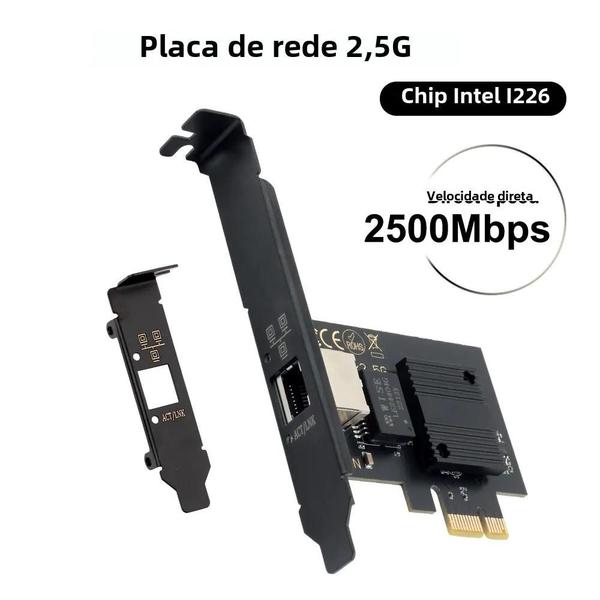 Imagem de Placa de Rede Intel I226 PCIe Gigabit Ethernet - Dual Port 2500Mbps para Desktop