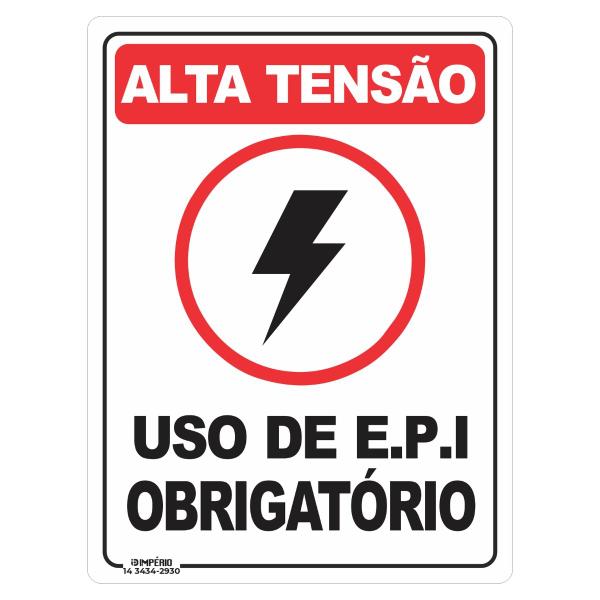 Imagem de Placa de Sinalização Alta Tensão Uso de E.P.I Obrigatório