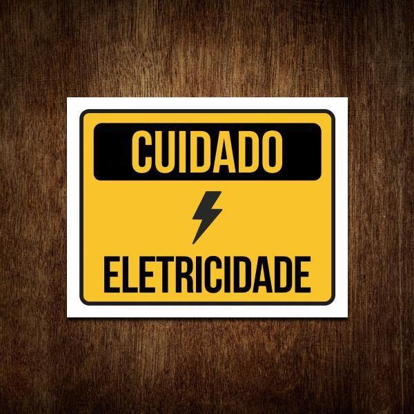 Imagem de Placa De Sinalização Amarela Cuidado Eletricidade 27X35