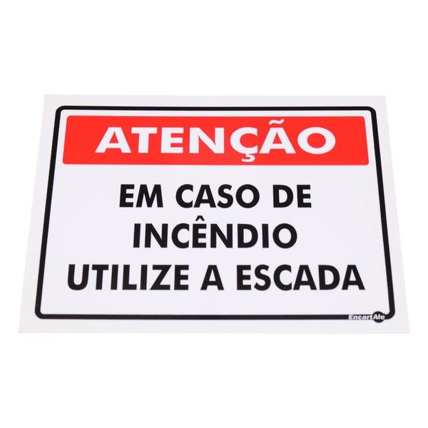 Imagem de Placa de Sinalização ATENÇÃO EM CASO DE INCÊNDIO UTILIZE A ESCADA Ref PS 227 ENCARTALE - Encart'Ale