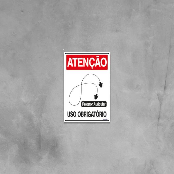 Imagem de Placa De Sinalização Atenção Protetor Auricular Uso Obrigatório 20x30 Ekomunike - S-200 F9e