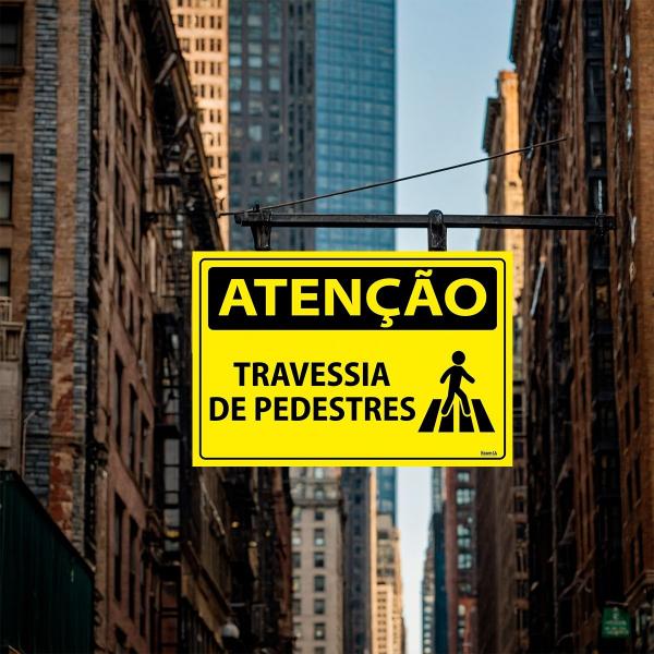 Imagem de Placa De Sinalização Atenção Travessia De Pedestres 30x20 Ecom IA - SA36 F9e