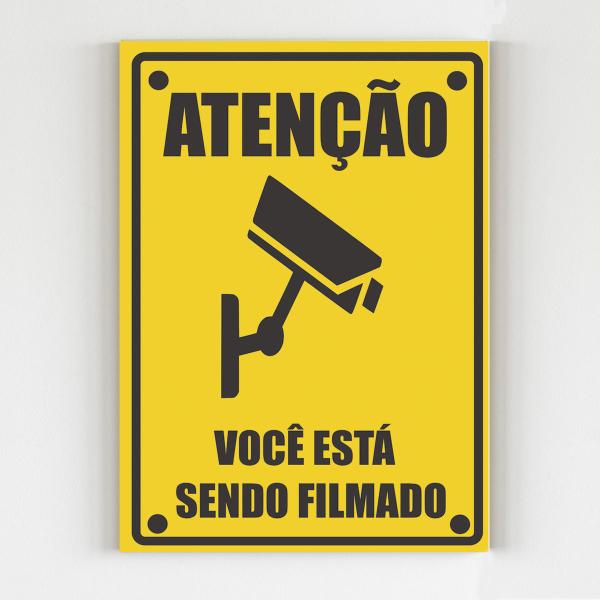 Imagem de Placa de sinalização atenção você está sendo filmado mdf A4