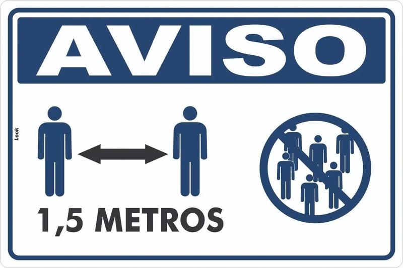 Imagem de Placa de Sinalização Aviso Distanciamento Social 1,5 Metros