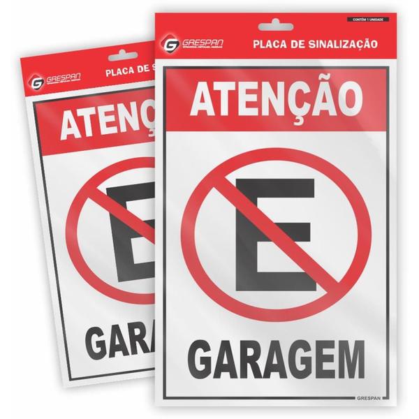 Imagem de Placa de Sinalização Cuidado Garagem 20X30CM - Pacote com 5 Unidades