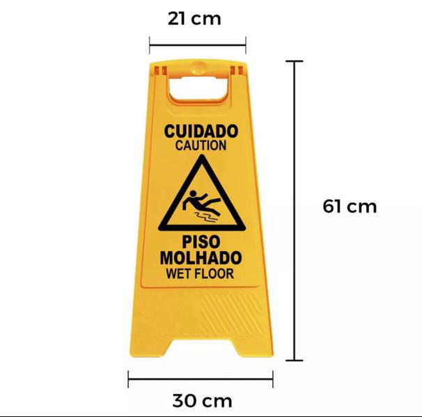 Imagem de Placa de Sinalização Cuidado Piso Molhado envio imediato com NF