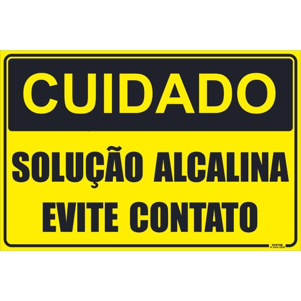 Imagem de Placa de Sinalização Cuidado Solução Alcalina Evite Contato