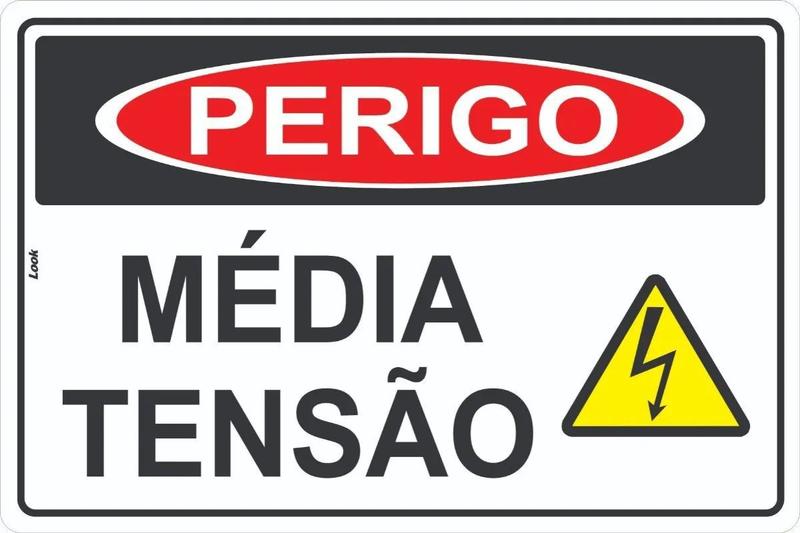 Imagem de Placa de Sinalização de Perigo - Média Tensão - Energia Elétrica em PS (Poliestireno)