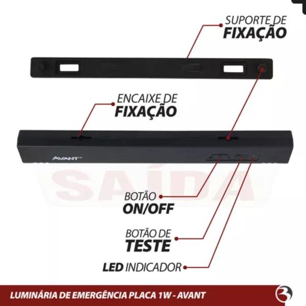 Imagem de Placa de sinalizacao emergencia saida 2lado 1w vermelho/preto 240185 6000k avant 354221477